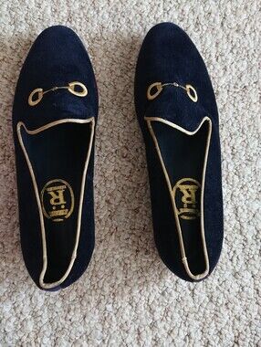Ronner Equestrian horsebit Black Velvet Slip-On Loafers size 8-8.5